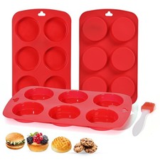 Silicone Muffin Top Pan 3 Pack,silicone egg molds for Breakfast Large, Red