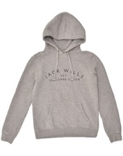 JACK WILLS Womens Graphic Hoodie Jumper UK 8 Small Grey Cotton AB07