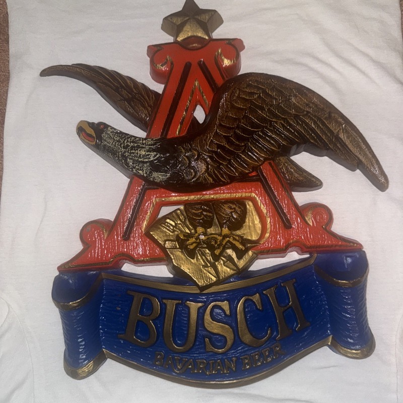 Busch Vintage Flying Eagle 3D Sign Beer A Logo Faux Wood Red Gold Blue Man Cave