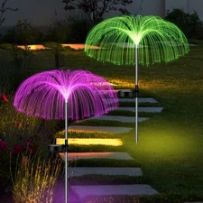 2PCS Solar Power Garden Lights LED 7Color Changing Stake Jellyfish Light Outdoor