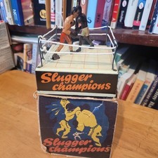 VINTAGE BILLER TIN WIND UP SLUGGER CHAMPIONS BOXING TOY IN BOX U.S. ZONE GERMANY