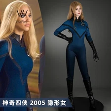 The Fantastic Four Invisible Woman Sue Storm Cosplay Costume New Blue Jumpsuit
