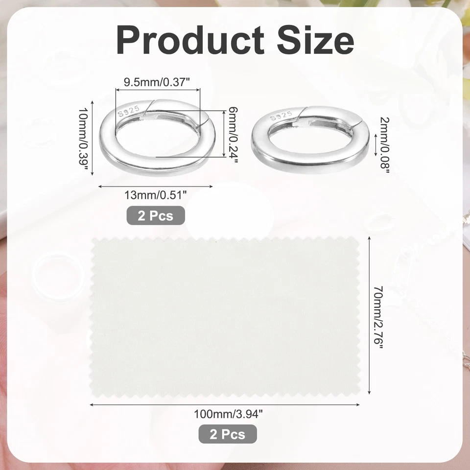 13x10mm 925 Sterling Silver Spring Gate Rings, 2Pcs Oval Clasps, Silver Tone - image 2 of 4