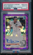 PSA 10 RILEY GREENE AUTO 2020 Bowman Chrome SAPPHIRE PURPLE REFRACTOR GEM MINT