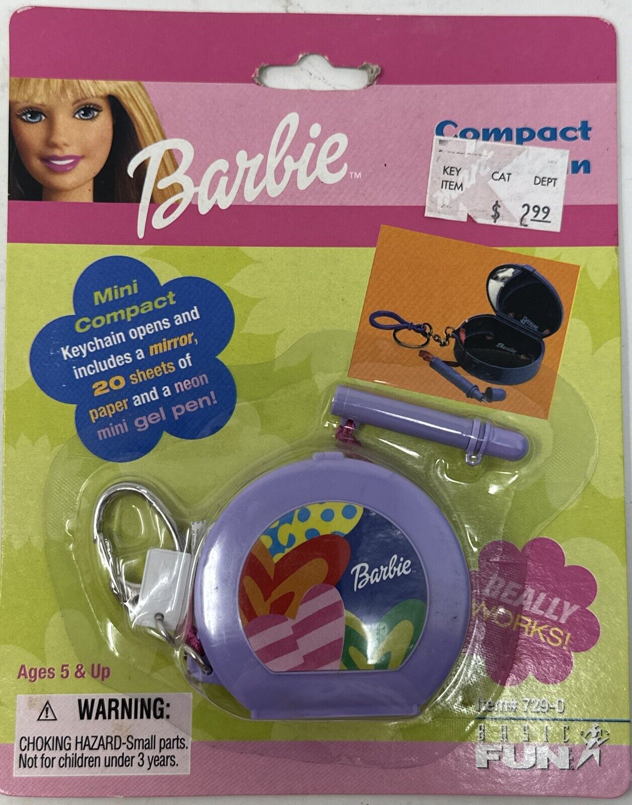 Barbie Keychain - Dress Up Vanity - Mattel Basic Fun Mirror Note Pad Gel Pen