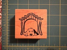 NEW RUBBER STAMPEDE DOG HOUSE Puppy Laying Wood Rubber Stamp