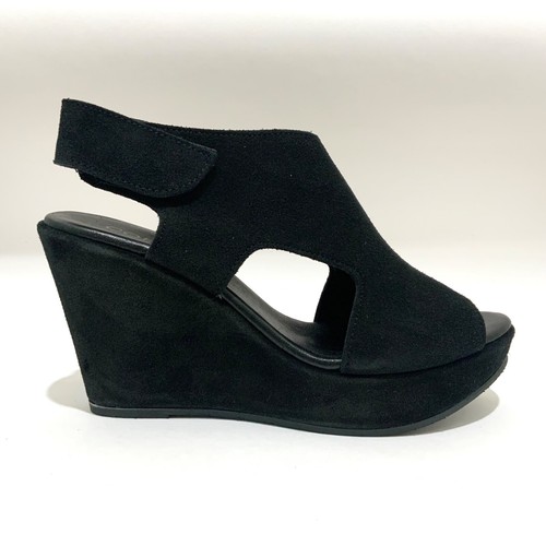 CORDANI REED PLATFORM WEDGE SANDAL BOOTIES BLACK SUEDE SLINGBACK SHOES ITALY 38 - Picture 6 of 8