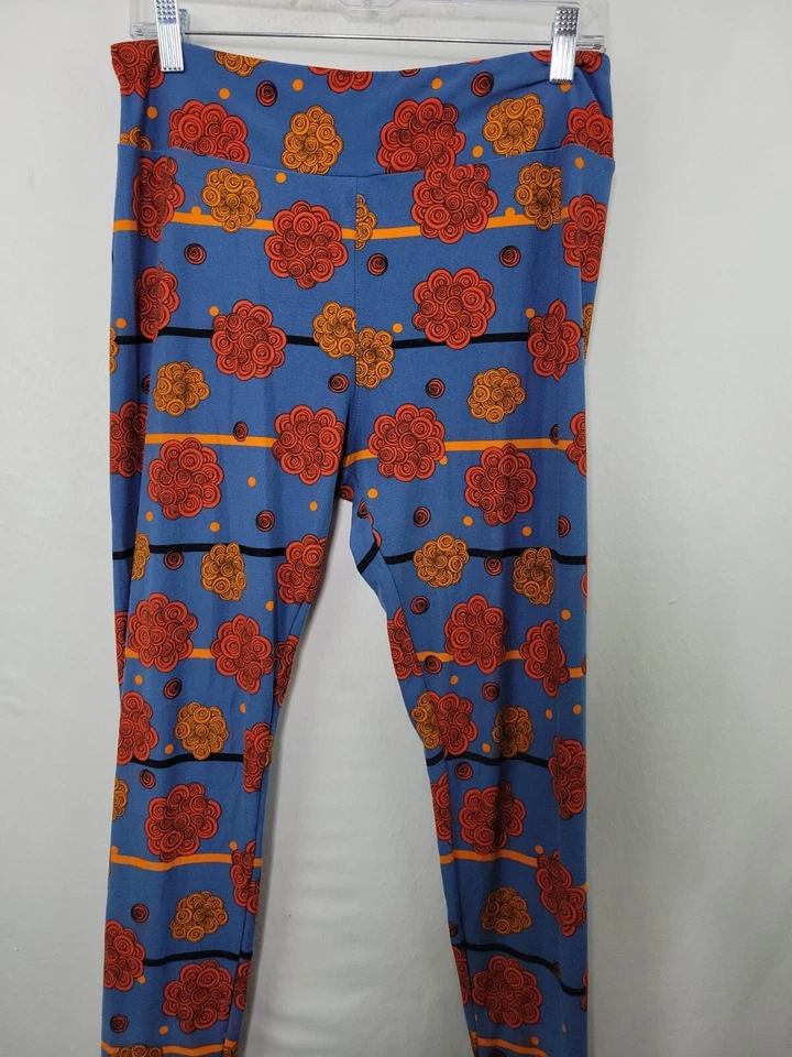 Leggings LuLaRoe suaves altos y curvilíneos azules rojos tiro alto para mujer talla única Foto 2 de 4