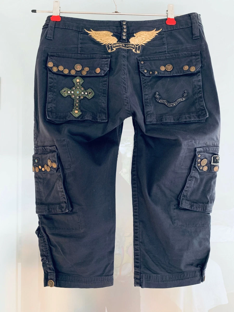 Robins Jeans Kurzjeans Gr. 27 blau mit Applikationen eBay