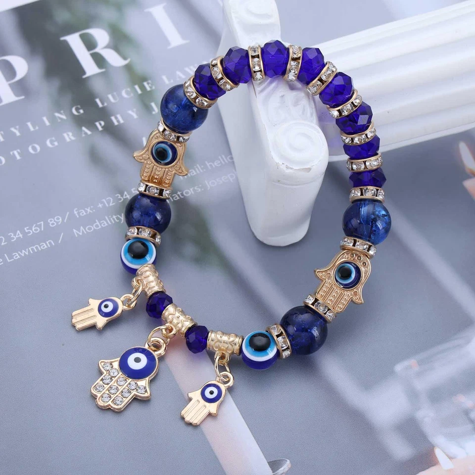 Boho Hamsa Böse Augen Armband Türkisch Glück blau Eva Eye Perlen Armband Gold... - Bild 4 von 4