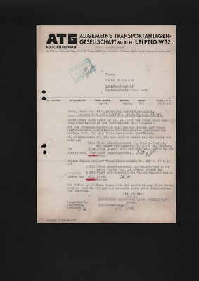 LEIPZIG, Brief 1943, ATG Allgemeine Transport-Anlagen-GmbH Maschinen-Fabrik