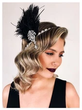 SWEETV 1920s Ostrich Feather Headpiece - Ribbon Tie