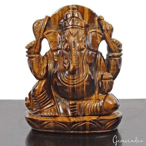 3300 kt natürliche unbehandelte braune Tigerauge Einzelstein Ganesha geschnitzte Statue 4,4 Zoll - Bild 4 von 11