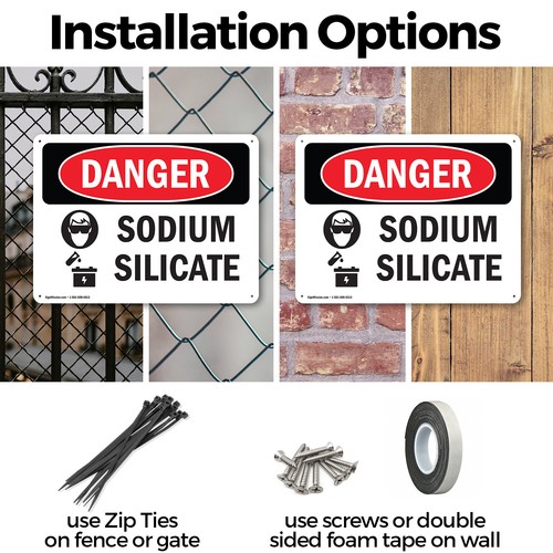(2 Pack) Sodium Silicate OSHA Danger Sign Decal Metal Plastic - 第 3/23 張圖片