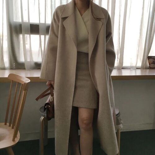 Wool coat long Heather apricot khaki womens winter outerwear - Picture 7 of 8