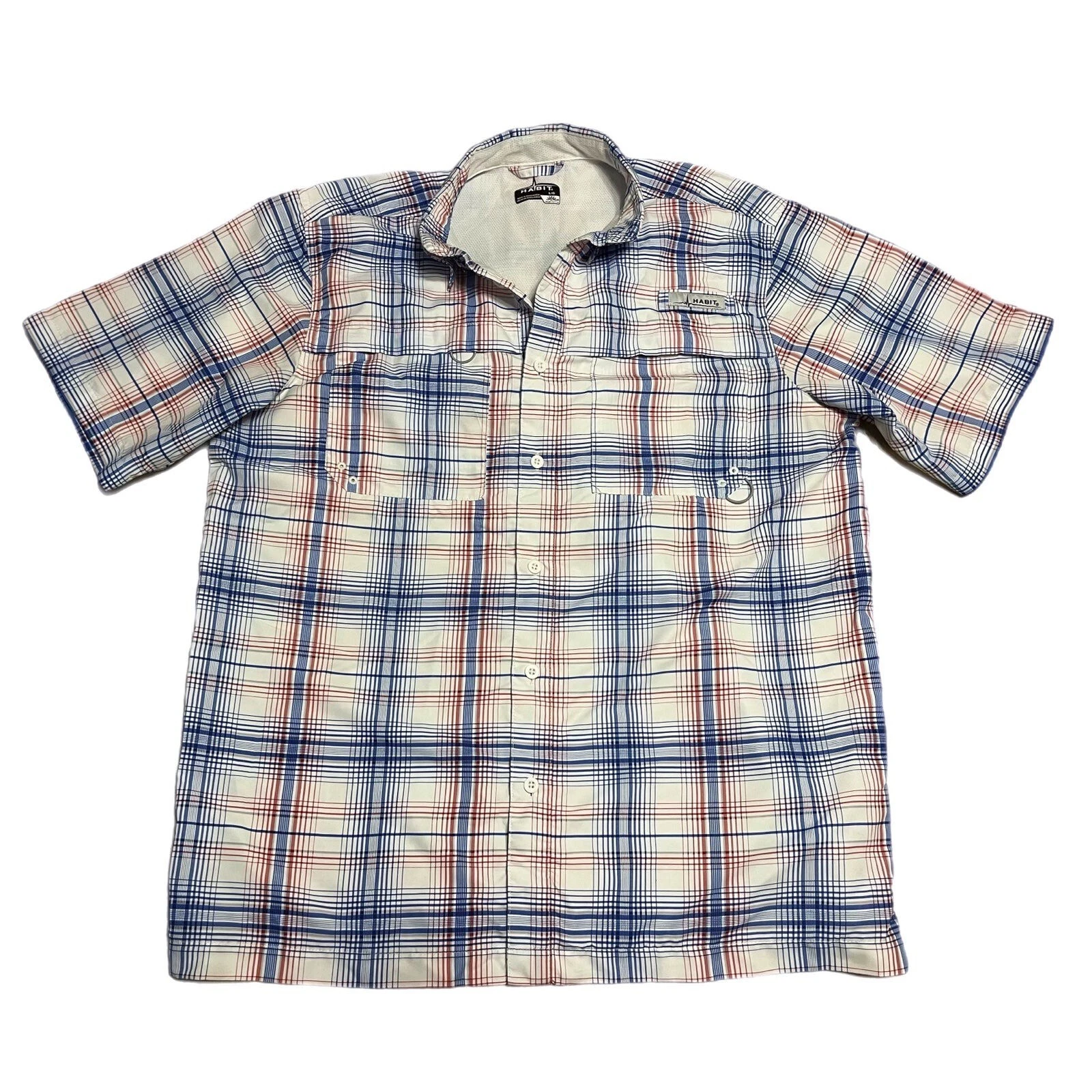 Habit Fishing Shirt Men’s Large Blue Plaid 40+ Solar Factor Breathable Vented
