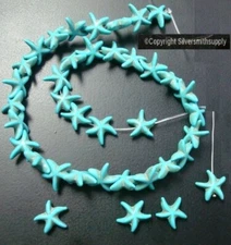 STARFISH BEADS 15" recon Howlite 13mm StarFish Turquoise color beads BS052