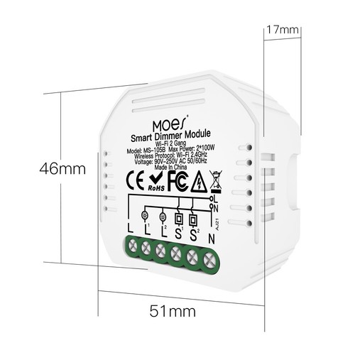 MOES WLAN 1/2 Weg Smart Dimmer Lichtschalter Unterputz Modul Alexa Google App - Bild 17 von 19