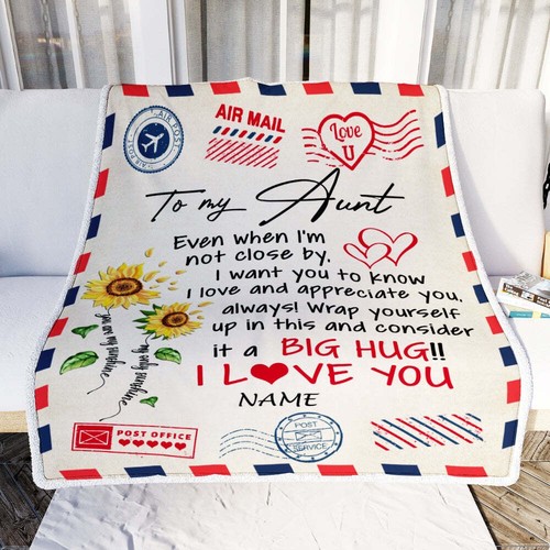 Personalized To My Aunt Birthday Custom Sunflower Mail Letter Blanket For Aunt - Picture 2 of 4