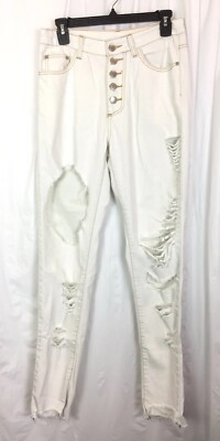 Blue Topic Women’s Junior’s Jeans Destroyed Mid Rise White Sz 3/4 ...
