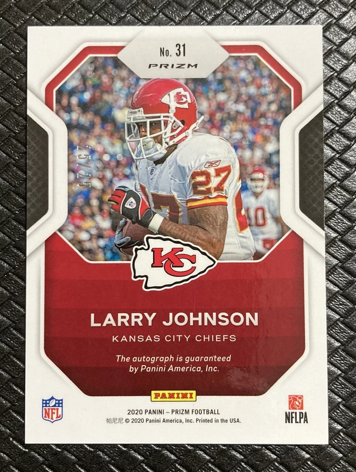 Larry Johnson 2020 Panini Prizm verde sensacional automático 25/25 = 1/1 KC Chiefs SSP Foto 2 de 2