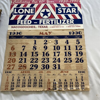 1990年 BIG JOHN カレンダー 1990 Lone Star FeedFertilizer Store Calendar 60 Year Celebration