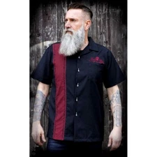 Rumble 59 ROCK N ROLL Rockabilly Work Shirt - Bordeaux (sizes S - XL)