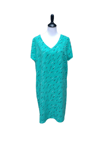 Apt. 9 Shift Dress Green Black White SIZE XL Print V-Neck Pockets Short Sleeves