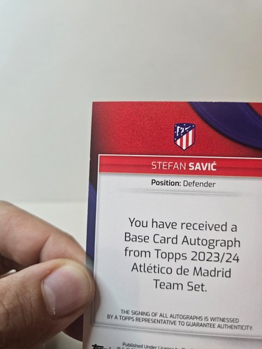 Carte Topps Stefan Savic 15/50 Auto Jersey Number Matching Atletico Madrid - Picture 8 of 9
