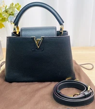 Louis Vuitton Capucines BB Leather Top Handle Shoulder Crossbody Bag Black Women