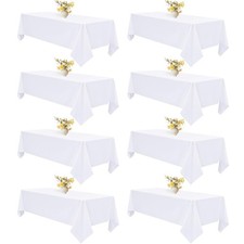 8 PCS White Polyester Tablecloth Wrinkle Stain Resistant Home 60x102 Inch