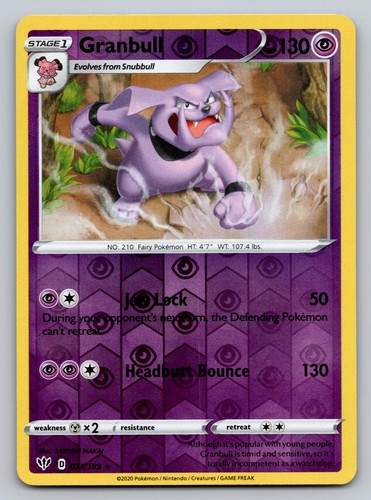 Pokemon Granbull 071 Reverse Holo Rare Darkness Ablaze 189 NM