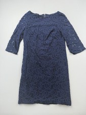 Nine West Dress Womens 4 Blue Lace Sheath 3/4 Sleeve Boat Neck Lined Short