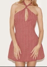 Rust Striped Halter-neck Shift Dress