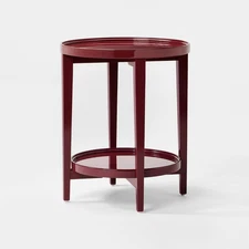 Round Accent Table Wood Lacquer Finish Dark Red - Threshold designed with