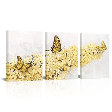 Butterfly and Flower Canvas Wall Art Floral Picture Bathroom Wall Decor Bedro...