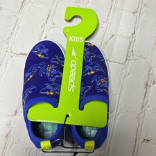 NWT Speedo Youth Kids Large 9/10 Aqua socks Water Shoes Blue Sharks Rubber Sole