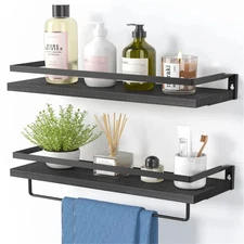 Bathroom Shelves 2-Pack with Towel Bars, Space-Saving Storage for Home