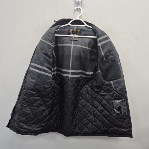 Barbour Crieff Black Wax Waterproof Hooded Biker Parka Jacket Coat Size Small - Picture 8 of 11