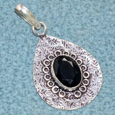 925 Silver Plated Black Onyx Pendant 1.9'' Daily Wear Jewelry Most Beautiful MJ