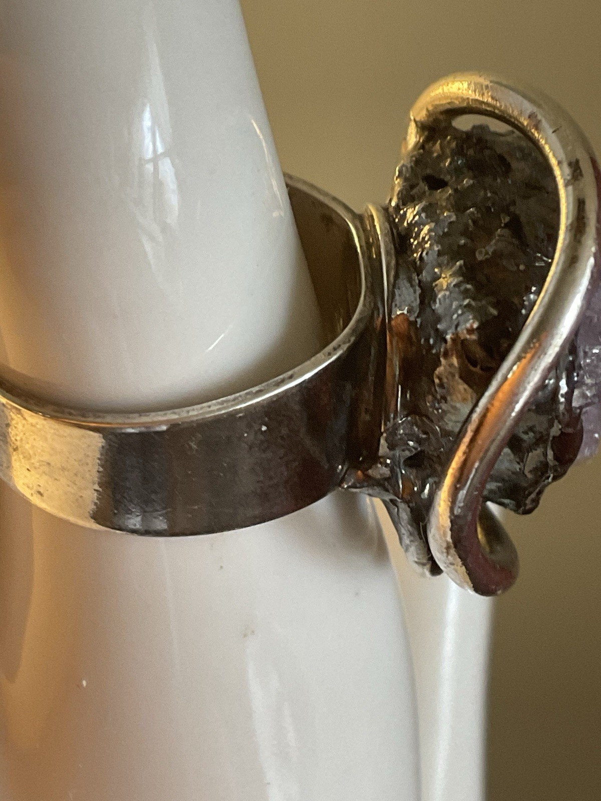 Vtg. Modernist Style Statement Ring Raw Amethyst … - image 3