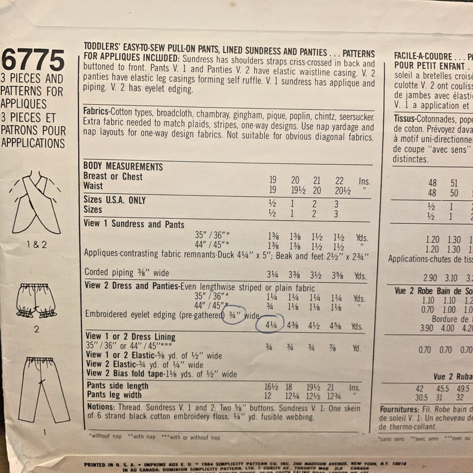 Sewing Pattern #6775 Vintage Toddlers Pull On Pants Sundress & Panties Sz 1/2 -1 - Image 3 of 3