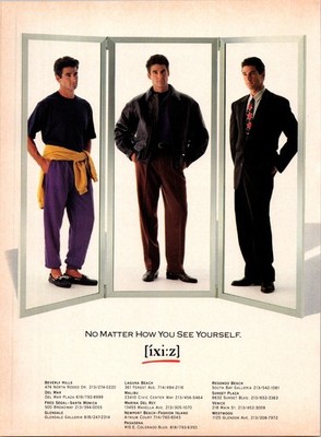 1990   IXI:Z Clothing Print Ad   90s Mens Fashion Beverly Hills Fred Segal GA.21