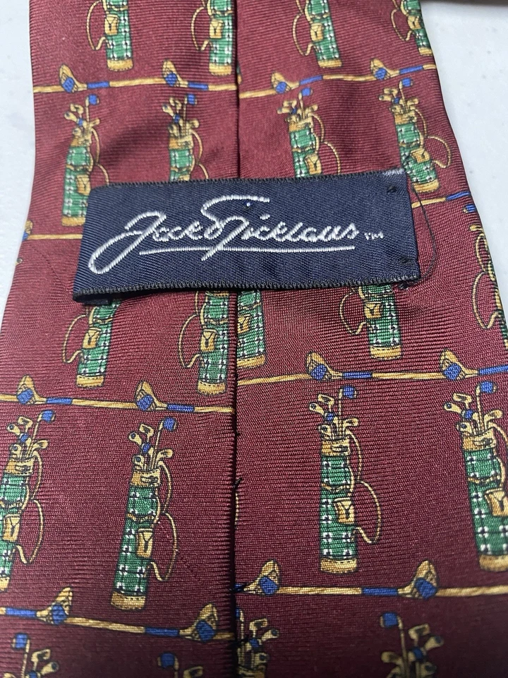 Vintage Jack Nicklaus 100% Seda Gravata de Golfe Bolsas de Golfe Tacos Gravata Fabricada nos EUA PGA - Imagem 4 de 4