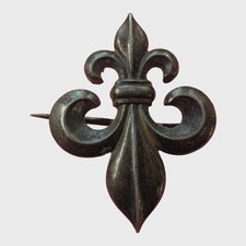 Vintage Srebrna broszka Fleur De Lis Ozdobna przypinka heraldyczna Klasyczna