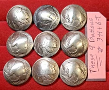 9 Real Genuine US Buffalo Indian Head Nickel Domed Shank Coin Buttons 3/4" 4$S/H