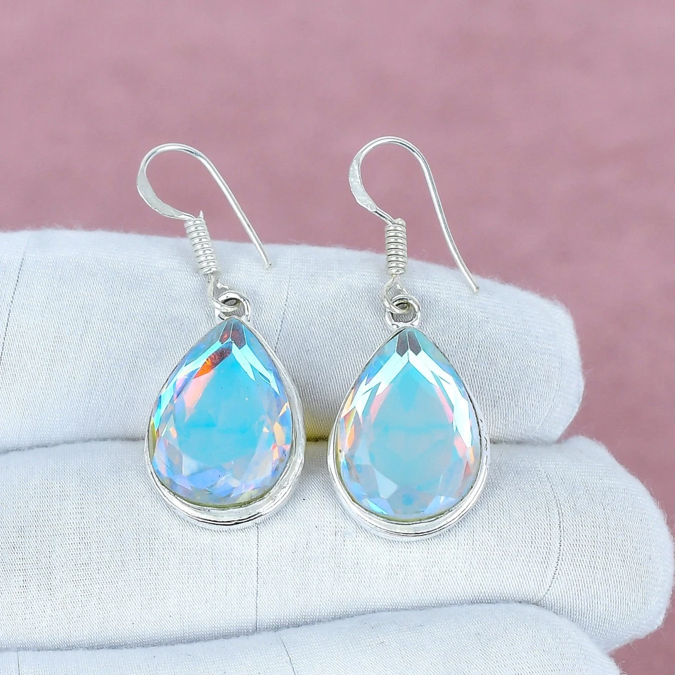 Brincos de prata esterlina 925 feitos à mão com pedra preciosa topázio místico - Imagem 2 de 2