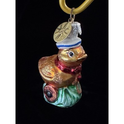 Vintage Christopher Radko ''String Me Along'' Duck Ornament Glass 1999-2000 Small