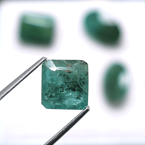 Lote de 4 piedras preciosas de corte facetado de lujo rústico ~ esmeralda natural de Zambia de 8 mm-11 mm - Imagen 4 de 10