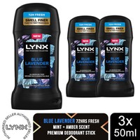 Lynx Deodorant Stick Blue Lavender with 72Hrs Freshness 50ml, 3 Pack